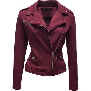 Suede Jacket for Women Long Sleeve Zipper Up Casual Outwear